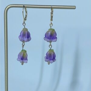 Purple Crown Double Drop Clay Floral Earrings